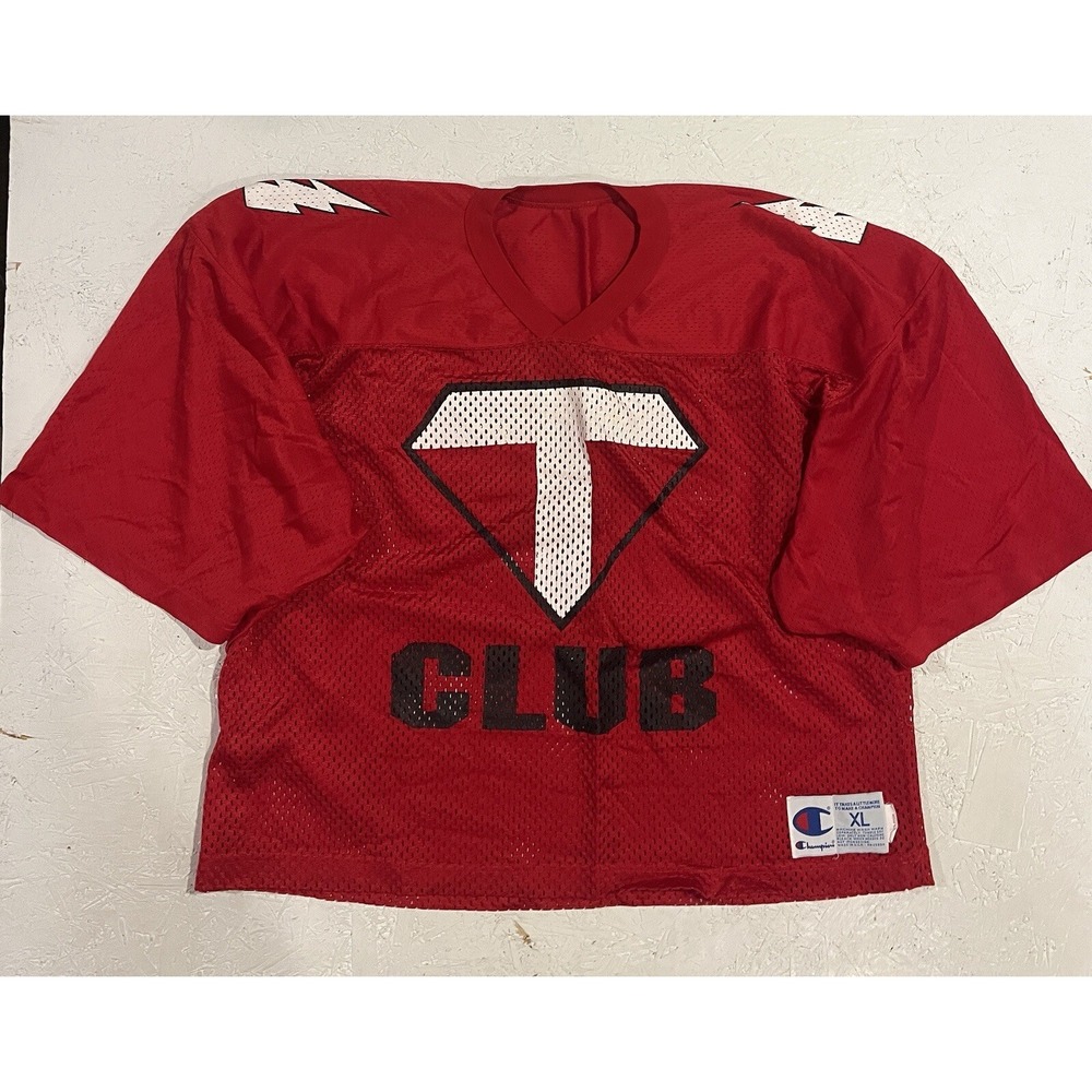 Vintage Champion Club Football Jersey Flames Diamond Mens XL Red Mesh Athletic